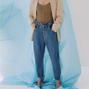 Zara Womens Paperbag Waist Baggy Jeans